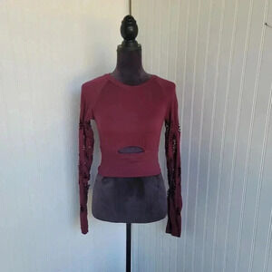 UC Under Control Womens Top Purple Long Sleeve Nylon Stretch Cut Off S / M